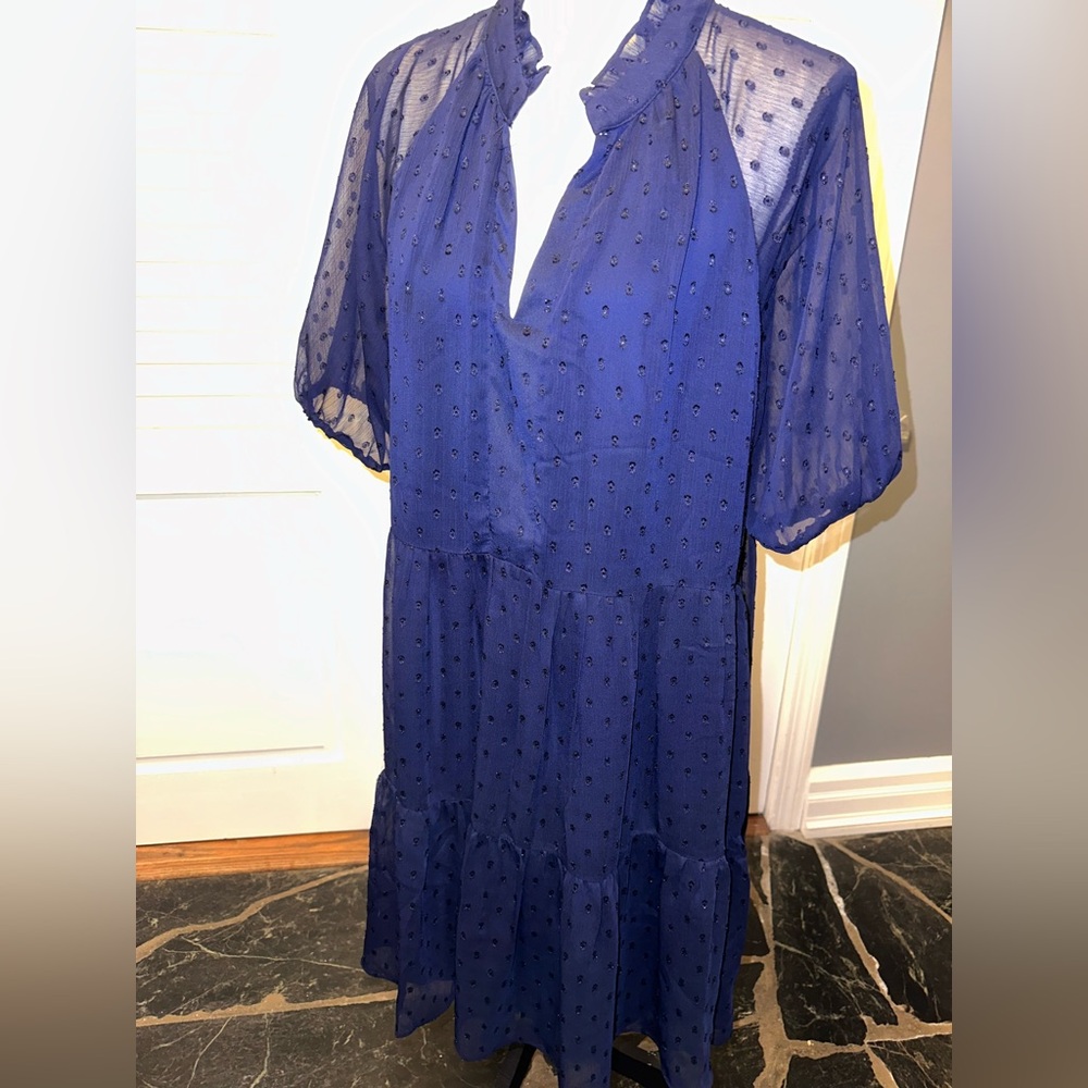 CeCe Elegant Short Sleeve Navy Dress